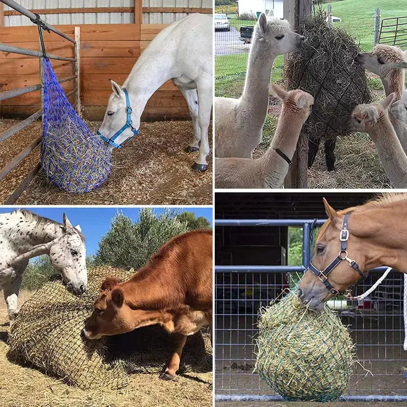 Rede de feno de alimentação de cavalo, rede durável para pendurar a grama seca