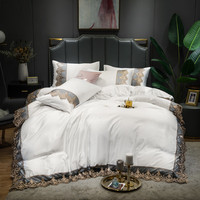 Ensemble de draps et taies d'oreiller en dentelle de polyester doux de luxe, 4 pièces, style européen, personnalisable, pour hôtel