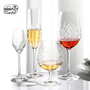 2021 럭셔리 수제 얼음 새겨진 파티 유리 와인 안경 세트 샴페인 레드 와인 브랜디 마시는 유리 텀블러
