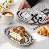 304 roestvrij staal licht luxe massief patroon vintage high-end feestbanket fruit snacks ovale afternoon tea cake dessertbord