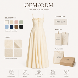 Robe longue personnalisée pour <span class=keywords><strong>femme</strong></span>, bretelles spaghetti, smockée, coupe trapèze, style bohème, pour la plage, l'été, les invitées de mariage, en coton, fabricant de vêtements - Product Image 5