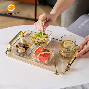 Rectangular Grey Decorative Serving Breakfast Food <strong>Dessert</strong> Drinks <strong>Plastic</strong> Serving <strong>Tray</strong> with Metal Handle - Product Image 6
