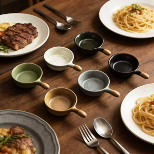 Bol à condiments en céramique éco-responsable avec poignée, forme ronde, pour le camping, la maison et la cuisine - Product Image 2