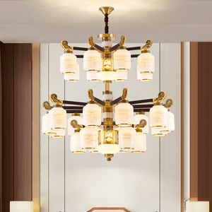 Chinese <b>Style</b> Living Room Chandelier All Copper Solid Wood Multi <b>Head</b> LED Long Shape Home Bedroom Lighting - Product Image 3