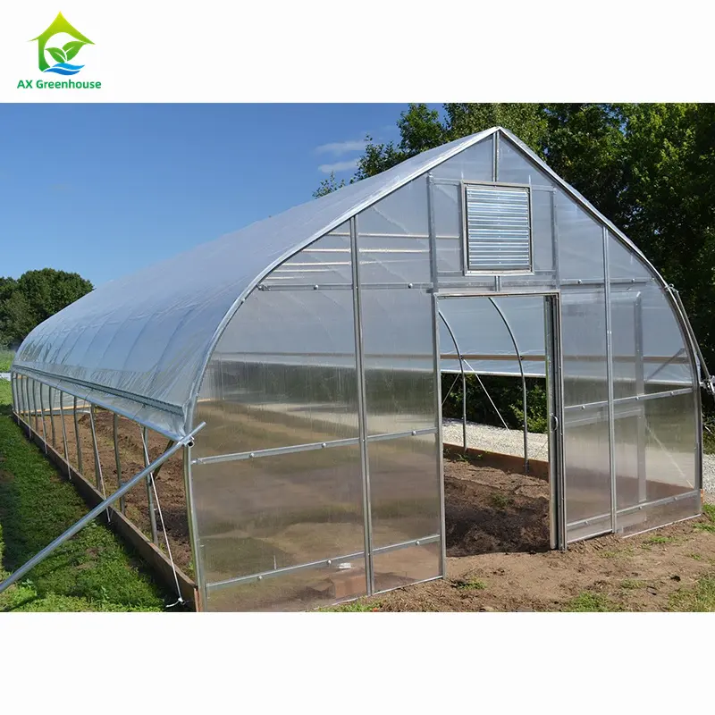 outdoor cheap green house steel frame agriculture greenhouse plastic film poly tunnel greenhouse for sale