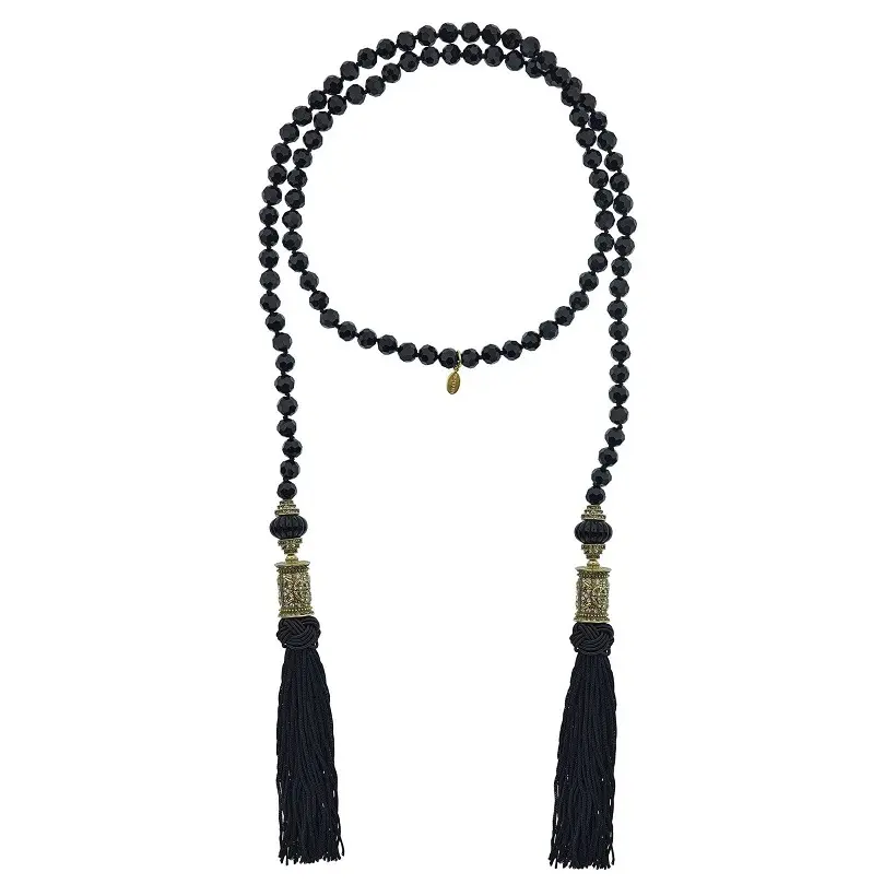 Long Tassel Statement Necklace Black Color Crystal Stone Beads Pendant Necklace Bohemian Handmade Jewelry Gift