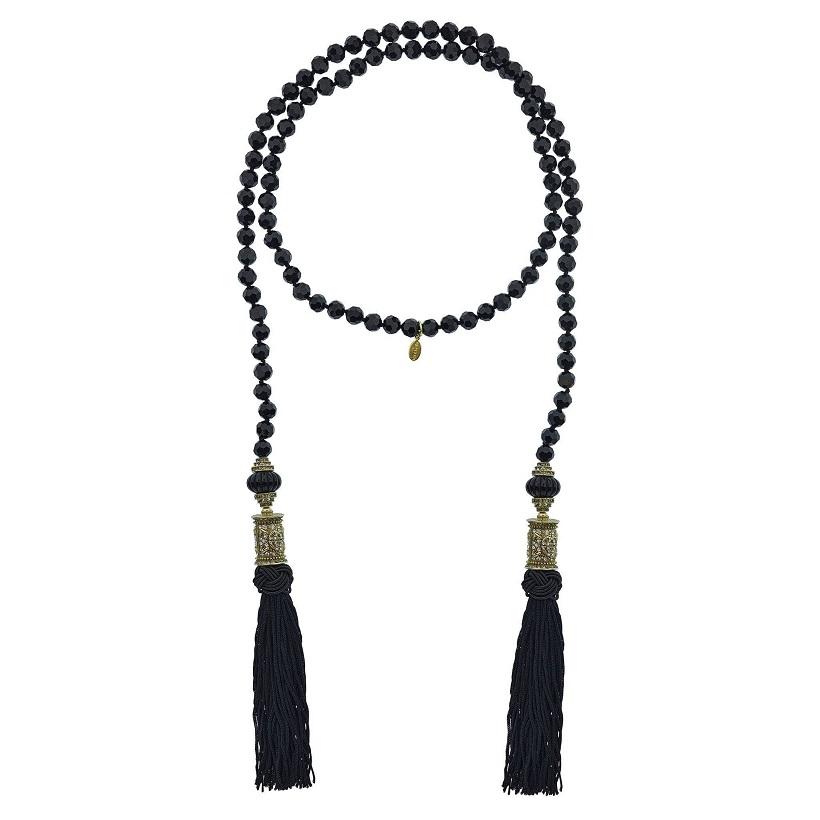 Long Tassel Statement Necklace Black Color Crystal Stone Beads Pendant Necklace Bohemian Handmade Jewelry Gift 