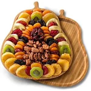 Bandeja de frutas secas de bambu, em forma de pear, bandeja de madeira de servir e bandejas de festas para placas de charcuterie-casamentos, captura