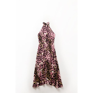Crossed Halter Neck Midi Dress in Pink and Black Animal Print - Product Image 5