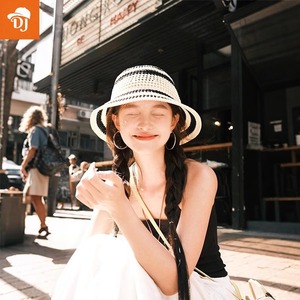 Sombrero de Pescador de Ganchillo <span class=keywords><strong>a</strong></span> Rayas de Moda 2026 para Mujer, Sombrero de Paja Transpirable para Playa, Protección Solar para Viajes al Aire Libre - Product Image 6