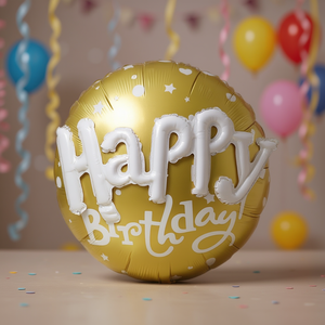 Ballon en feuille d'or Happy Birthday Party Love, 56 cm, rond, métallique, décoration de fête - Product Image 2