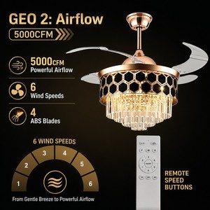 Modern K9 Crystal Ceiling Fan with <b>Light</b> 48 Inch Quiet Reversible DC Motor 6 Speeds Timer Indoor Fan - Product Image 1