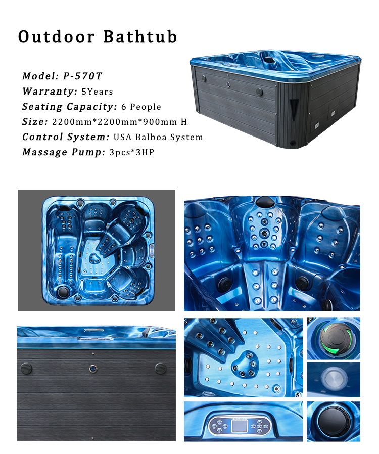 6 Person Massage Bathtub Acrylic Balboa Control System Hot Tub Outdoor Spa