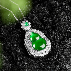 Pendentif en jade de jadeite naturel en forme de gourde, argent S925, bijoux pour femmes, design original, style chinois, cadeau avec certificat d'évaluation <span class=keywords><strong>D649</strong></span> - Product Image 2