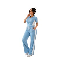 Ensemble d'été TW891 pour femme, style européen et américain, en polyester et élasthanne, coupe ample, col à revers, longueur intégrale, style urbain, pour site indépendant