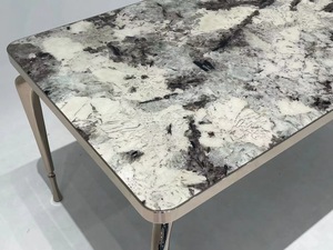 Hiện đại sang trọng bằng đá cẩm thạch <span class=keywords><strong>Countertop</strong></span> bàn ăn cao bóng gỗ mun gỗ thép không gỉ bàn ăn Đặt đá cẩm thạch bàn ăn - Product Image 6