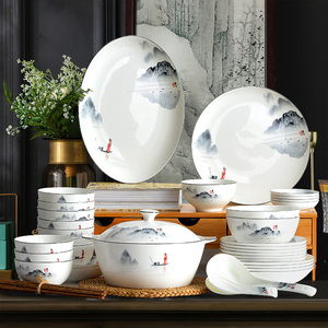 จานเซรามิกสีขาวสำหรับร้านอาหารชุดอาหารค่ำเซรามิกลายกระดูกจีน - Product Image 2