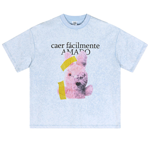 T-shirt en tricot surdimensionné décontracté hip-hop brodé d'animaux DUYI pour hommes et femmes, manches courtes, 100% coton, 280g, respirant - Product Image 6