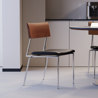 Silla de Comedor Minimalista Estilo Bauhaus de Mediados de Siglo |   Respaldo de madera maciza, cuero genuino |   Lámpara de Diseño de Acero Inoxidable para Hogar, Oficina y Hotel