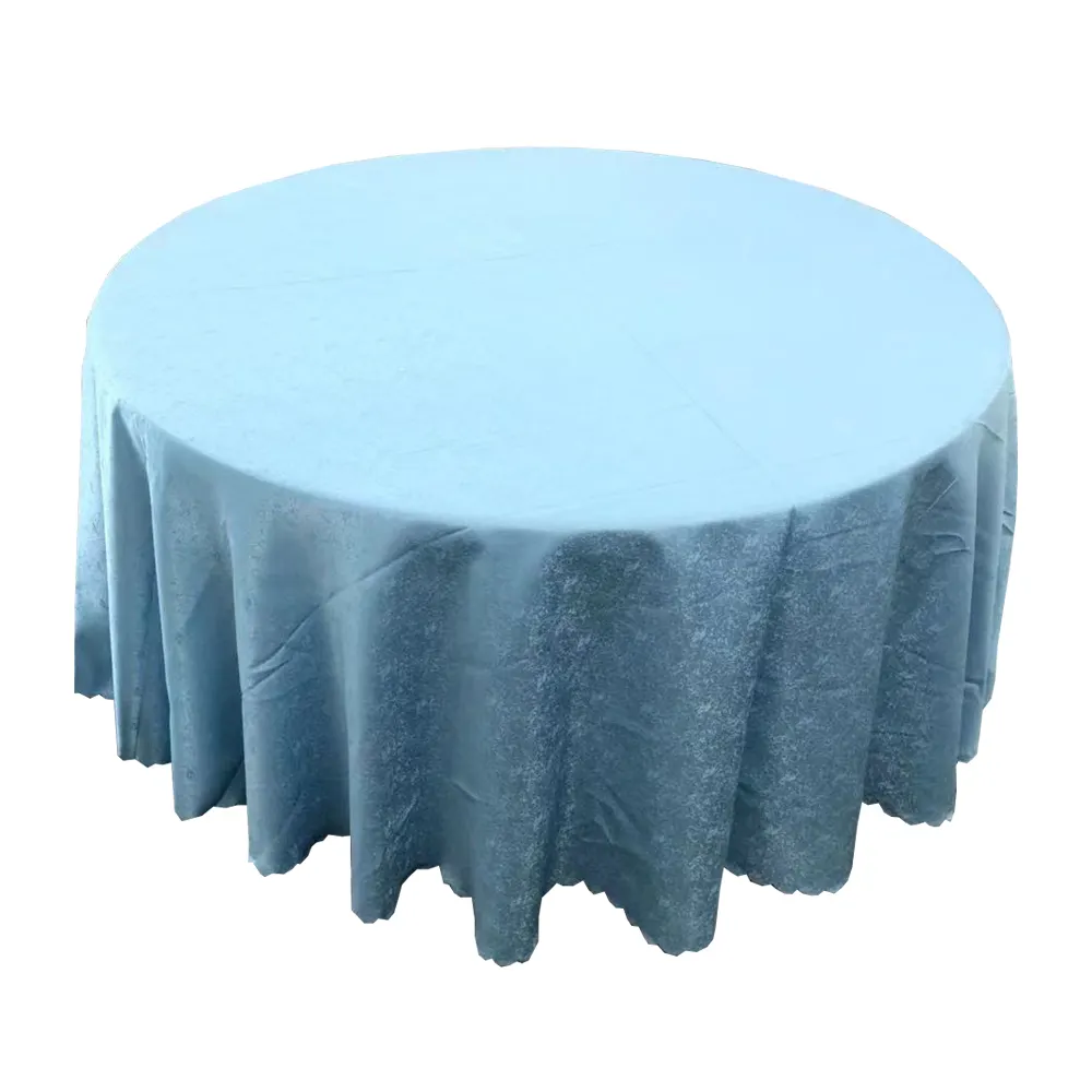 Embroidered 132inch jacquard polyester dusty blue tablecloth for wedding restaurant hotel dinning