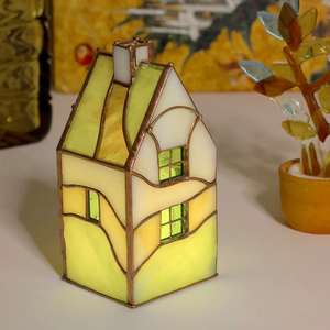 Portavelas LED Cuadrado Miniatura <span class=keywords><strong>de</strong></span> Vitral, Hecho a Mano, Ecológico, Resistente al Calor, Impresión Offset, Tonos <span class=keywords><strong>Tierra</strong></span>, para el Hogar - Product Image 1