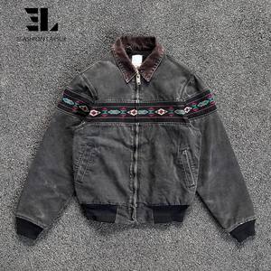 Jaket Kerja LARSUR Custom Distress Wash Heavy Duck Canvas dengan Cetakan Aztecs, Gaya <span class=keywords><strong>Western</strong></span> Cowboy Tribal Navajo, Jaket Kerja untuk Pekerja - Product Image 5