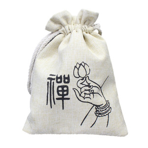 Ling Gusi Zen Pattern Canvas <b>Drawstring</b> Bag 13x18Cm Jewelry Storage Gift Packaging <b>Pouch</b> - Product Image 5