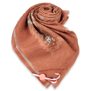 Hanako série élégant à manches courtes en coton Hijab écharpe pour les femmes musulmanes Caramel ethnique impression numérique respirant élégant printemps - Product Image 4