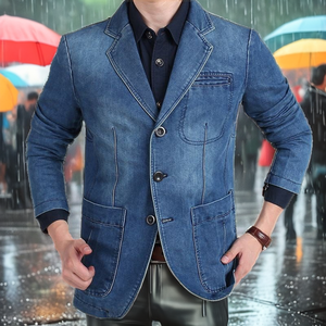 Veste décontractée pour homme 2024, coupe slim, manches longues, col boutonné, col rabattu, en denim et coton, nouvelles tendances pour le printemps, teinture unie - Product Image 3