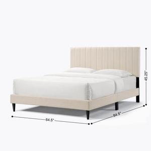 <b>Queen</b> <b>Size</b> Minimalist Design Tufted Pearl White Upholstered Platform <b>Bed</b> with Storage Soft Modern Style Bedroom Furniture - Product Image 2