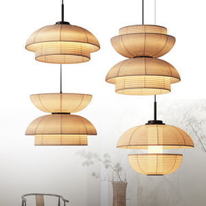 Wabi Sabi <b>Zen</b> Style Japanese Chinese Pendant Lights Round E27 LED Black Fabric Chandelier For Tea Room Living Room - Product Image 1