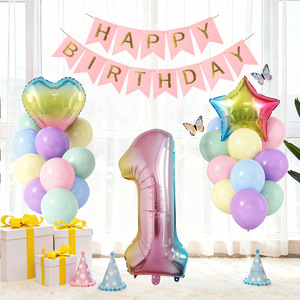 Decorazioni per Feste di Compleanno di <span class=keywords><strong>1</strong></span> <span class=keywords><strong>Anno</strong></span>, Set con Bandierine e <span class=keywords><strong>Palloncini</strong></span> in Lattice, Vendita Transfrontaliera - Product Image 1