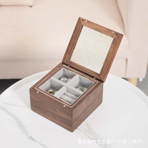 Walnut Wood Jewelry Box Double Layer Compartmentalized Storage With <b>Mirror</b> For Necklace Earring Organization - Product Image 2