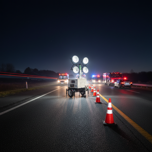 Tour d'éclairage mobile LED solaire et diesel, système de châssis en acier au carbone, remorque extensible, éclairage extérieur IP66 - Product Image 5