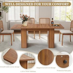 Fabricante de Muebles, Mesa de Comedor Extensible Rectangular de Madera con Base Acanalada, Personalizable con Logotipo, Gran Venta - Product Image 2