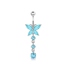 Elegante <span class=keywords><strong>Piercing</strong></span> all'<span class=keywords><strong>Ombelico</strong></span> da Donna in Acciaio Inossidabile Placcato Argento con Cristallo a Forma di <span class=keywords><strong>Farfalla</strong></span>, Regalo di Nozze - Product Image 4
