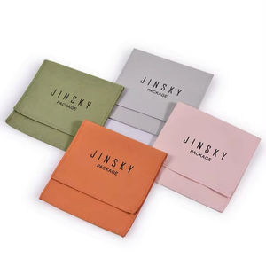 Conteneur de bijoux portable en microfibre de luxe Jinsky avec logo personnalisé, ouverture d'anneau à rabat, sac de rangement texturé - Product Image 1
