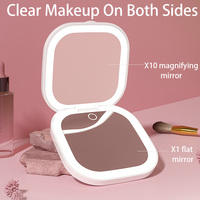 Miroir de poche pliable double face M26 avec éclairage LED, grossissement 10X, batterie 500mAh, finition en alliage de zinc, personnalisable pour le maquillage