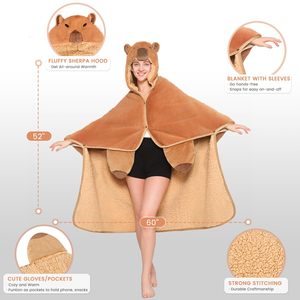 Manta con Capucha de Felpa para Mujeres y Niños, Premium, Suave, Cálida, Gruesa, Extra Grande, de Sherpa, con Capucha - Product Image 2