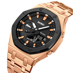 <span class=keywords><strong>Montre</strong></span> de luxe sport analogique-numérique en acier inoxydable pour <span class=keywords><strong>homme</strong></span>, étanche 5 BAR, lumineuse, avec alarme, chronographe et affichage LED - Product Image 2