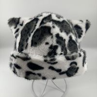 Bonnet d'hiver en fausse fourrure pour femme, motif léopard des neiges avec oreilles d'animaux mignonnes, chaud et moelleux, de luxe, pour le ski et le quotidien, direct usine, fournisseur ODM