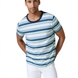 T-shirt pour homme en coton rayé de haute qualité, été 2022, OEM, logo personnalisé, grande taille, séchage rapide, manches courtes, vente en gros - Product Image 1