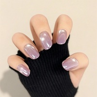 Ongles à presser chromés œil de chat violet lavande, courts, carrés, réutilisables, en gel souple, faux ongles, lot de 30 pièces, vente en gros