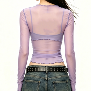 T-Shirt da Donna Personalizzate a Maniche Lunghe in Rete, Stampa a Sublimazione Termica, Vestibilità Slim, Traspiranti, Nuova Tendenza Abbigliamento Femminile - Product Image 3