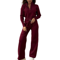 Ensemble décontracté en maille à double fermeture éclair pour femme, col montant, haut tricoté et pantalon large, deux pièces, automne-hiver