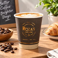 Gobelets à café en papier à double paroi noirs imprimés or personnalisés avec couvercles, gobelets jetables écologiques de qualité alimentaire pour les cafés