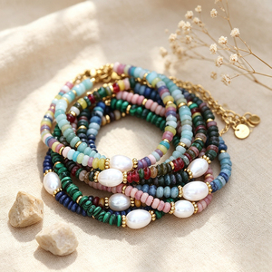 Freshwater Pearl Gemstone Beaded Dainty <b>Bracelet</b> Minimalist PVD Gold Stainless Steel <b>Healing</b> Yoga Jewelry Wholesale - Product Image 1