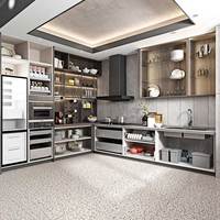 Meubles de cuisine OPPEIN en forme de L, aspect métallique, forte capacité de rangement, peinture laquée, avec comptoir en quartz