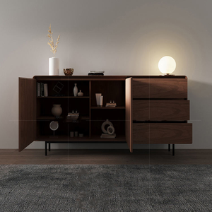 Meubles de cuisine salle à manger de style moderne Buffet armoire console avec support de table Buffet en bois brun avec lavabo - Product Image 2