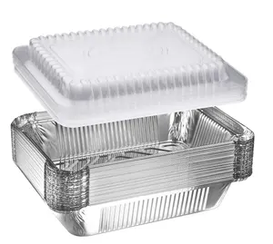 10 20 30 50 Pack Custom Rechthoek Aluminiumfolie Voedsel Containers Wegwerp Aluminiumfolie Bakken Pannen/Trays Met Deksels